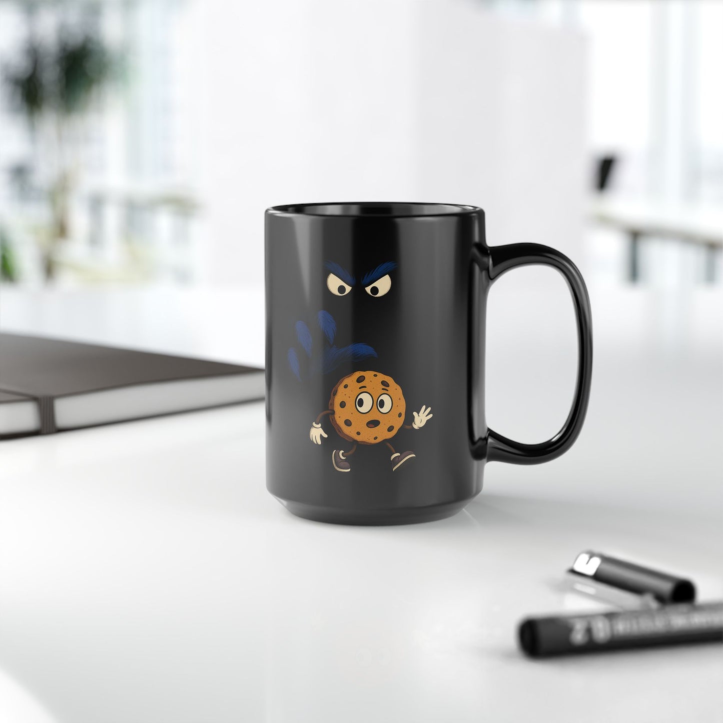 Cookie and Monster - Black Coffee Mug - 15oz