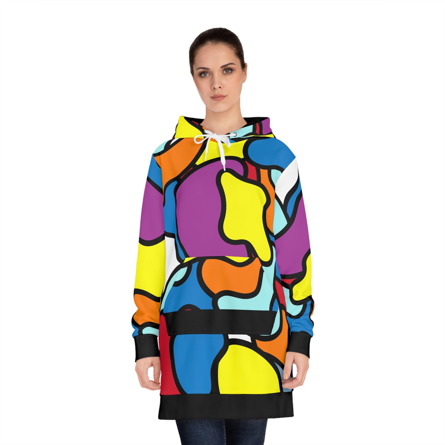 Farbenfroher Damen-Langkapuzenpullover - Kräftig und lebendig