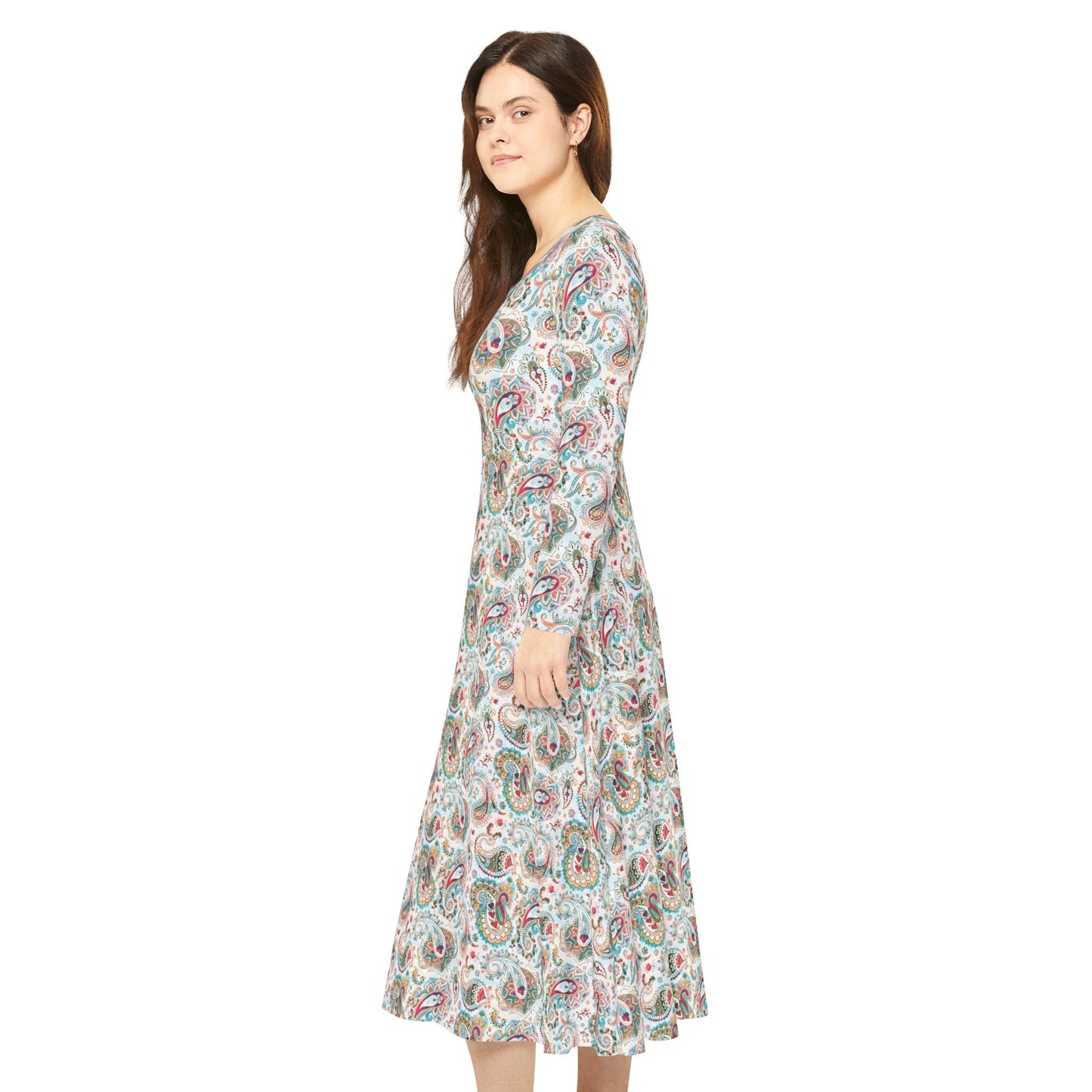 Peachtree Paisley – Eleganz trifft Komfort: Langärmliges Tanzkleid für Damen mit lebendigem Paisley-Design