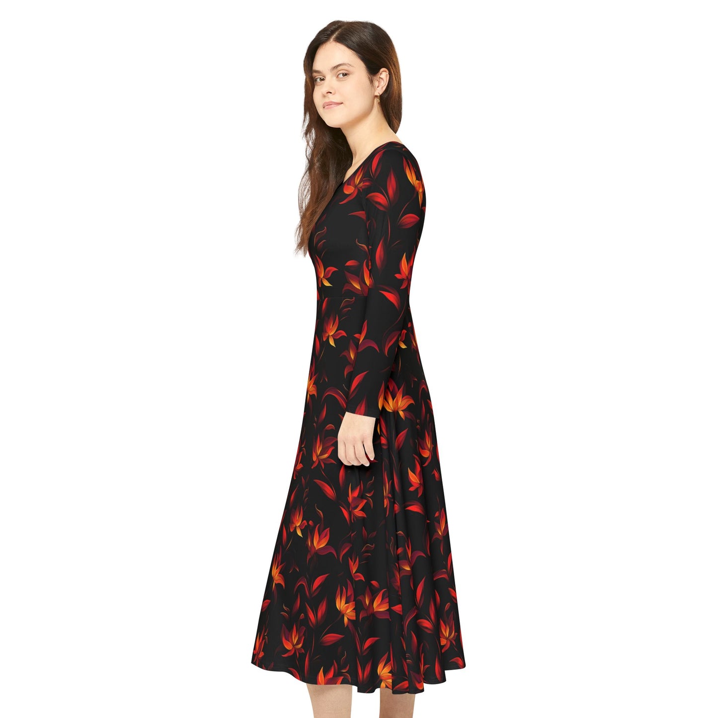 Langärmliges Tanzkleid mit Blumendruck für Damen – elegante und bequeme Abendgarderobe