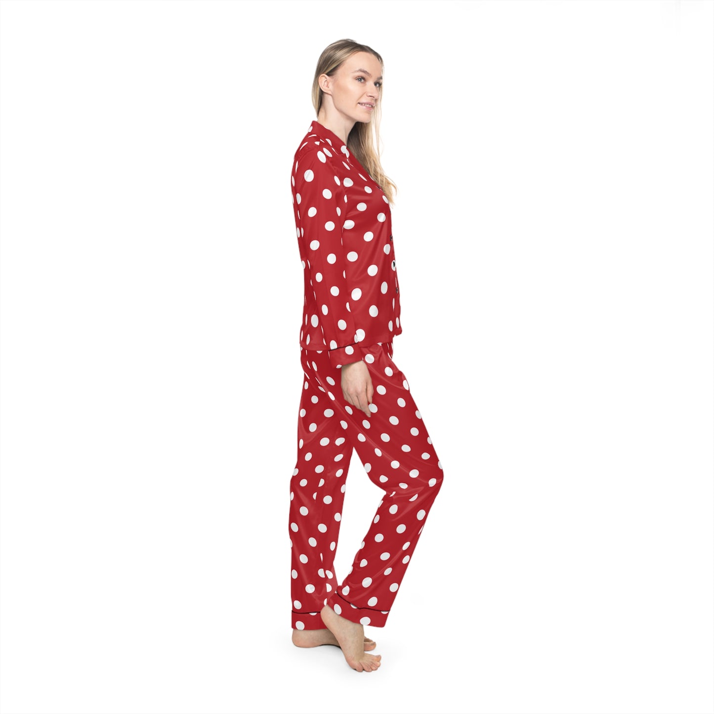 POLKA DOT RED - Stylish Women's Satin Pajamas with Bold Red Splash Design