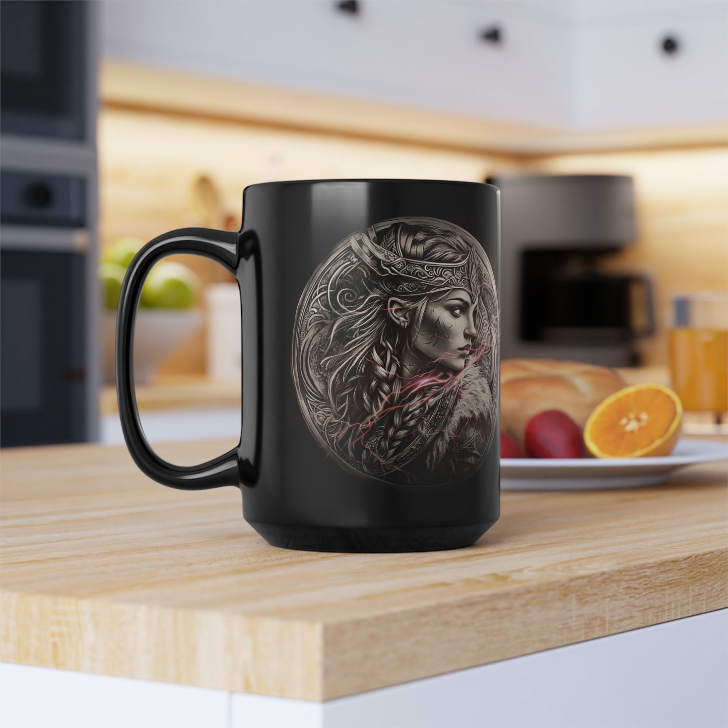 Shield Maiden Emblem - Iron Maidens Collection - Black Coffee Mug - 15oz
