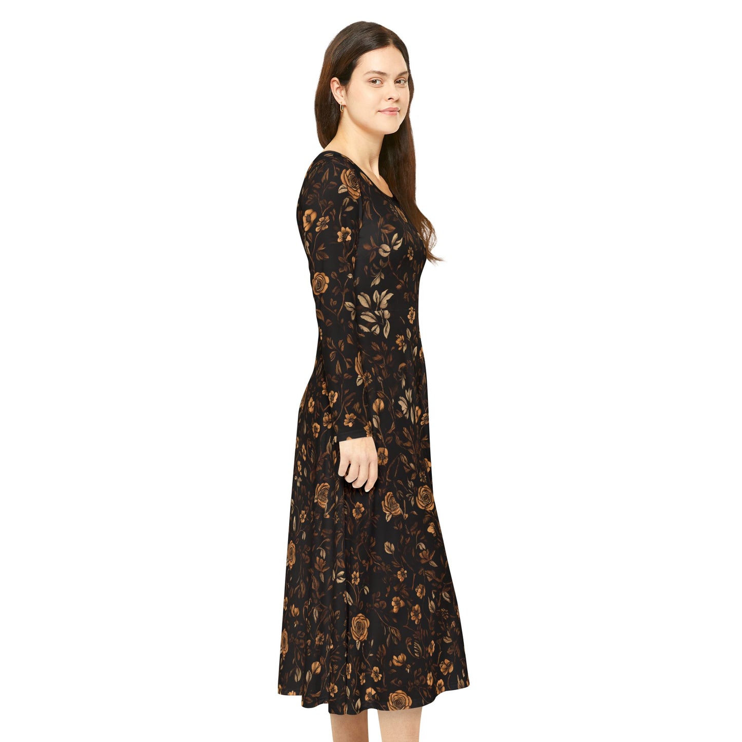 Langärmliges Tanzkleid mit Blumendruck für Damen – elegante und bequeme Abendgarderobe