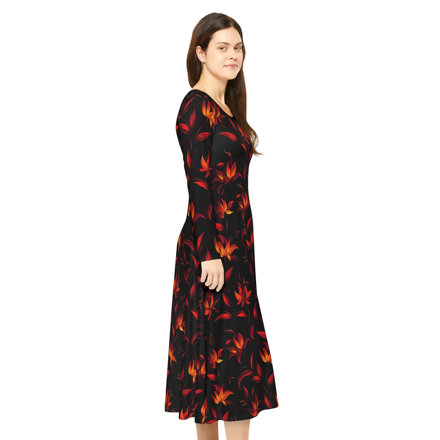 Langärmliges Tanzkleid mit Blumendruck für Damen – elegante und bequeme Abendgarderobe