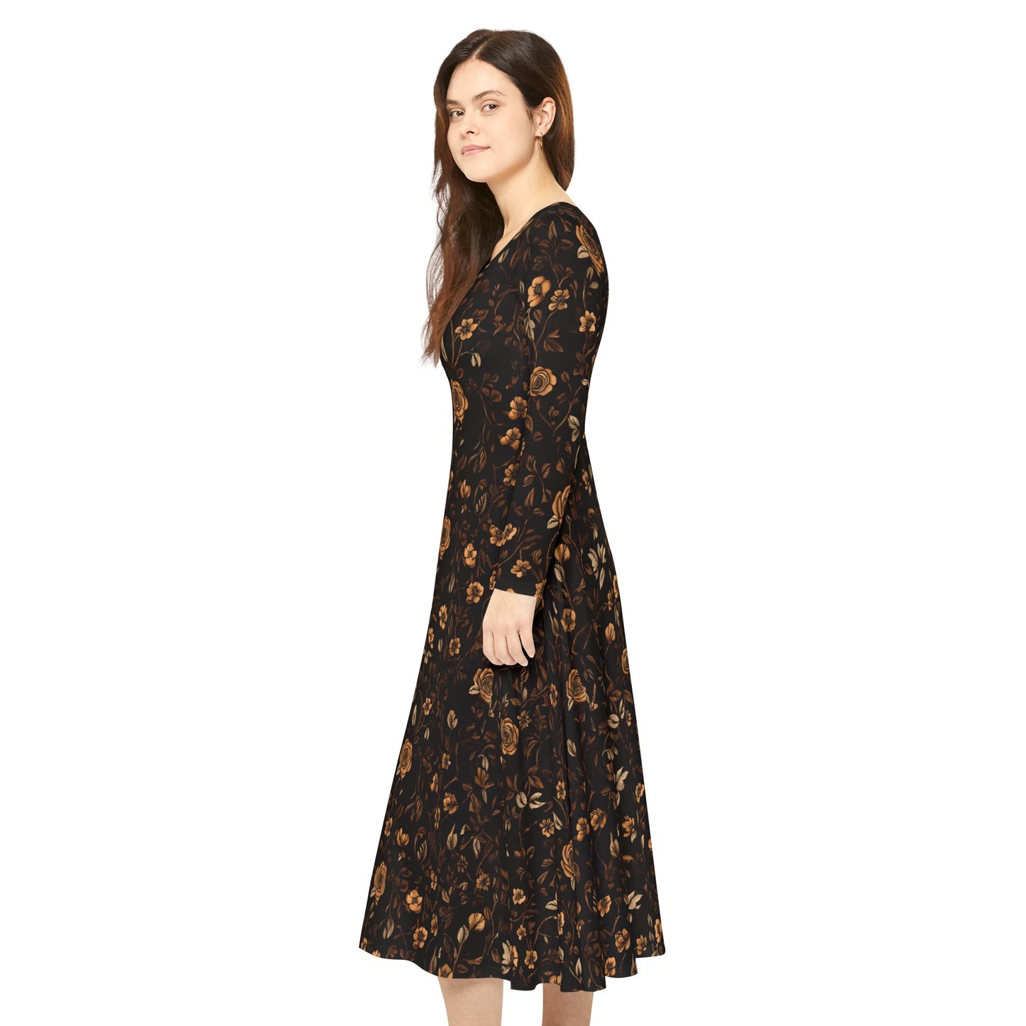 Langärmliges Tanzkleid mit Blumendruck für Damen – elegante und bequeme Abendgarderobe