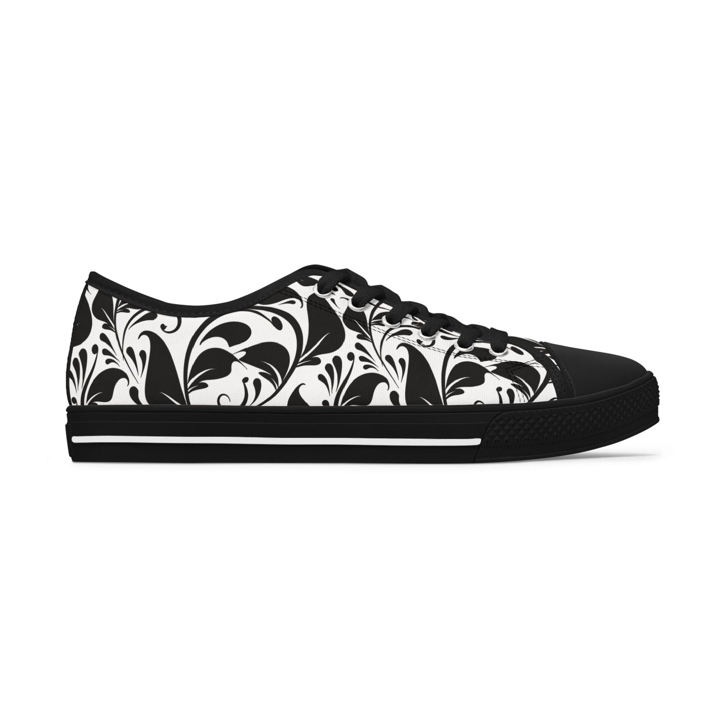 Schwarz-Weißes Paisley - Stylische Damen Low Top Sneakers mit elegantem Schwarz-Weiß-Design