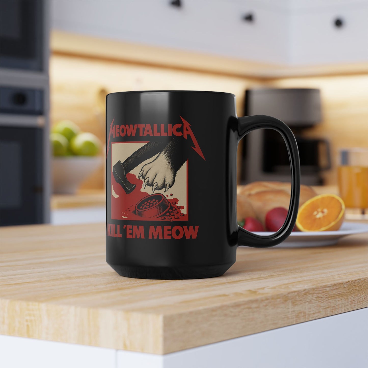 MEOWTALLICA KILL 'EM MEOW - Black Coffee Mug - 15oz