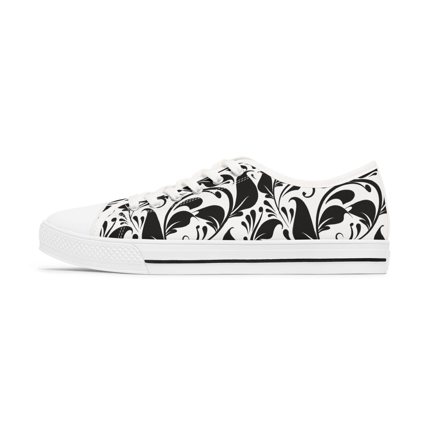 Schwarz-Weißes Paisley - Stylische Damen Low Top Sneakers mit elegantem Schwarz-Weiß-Design