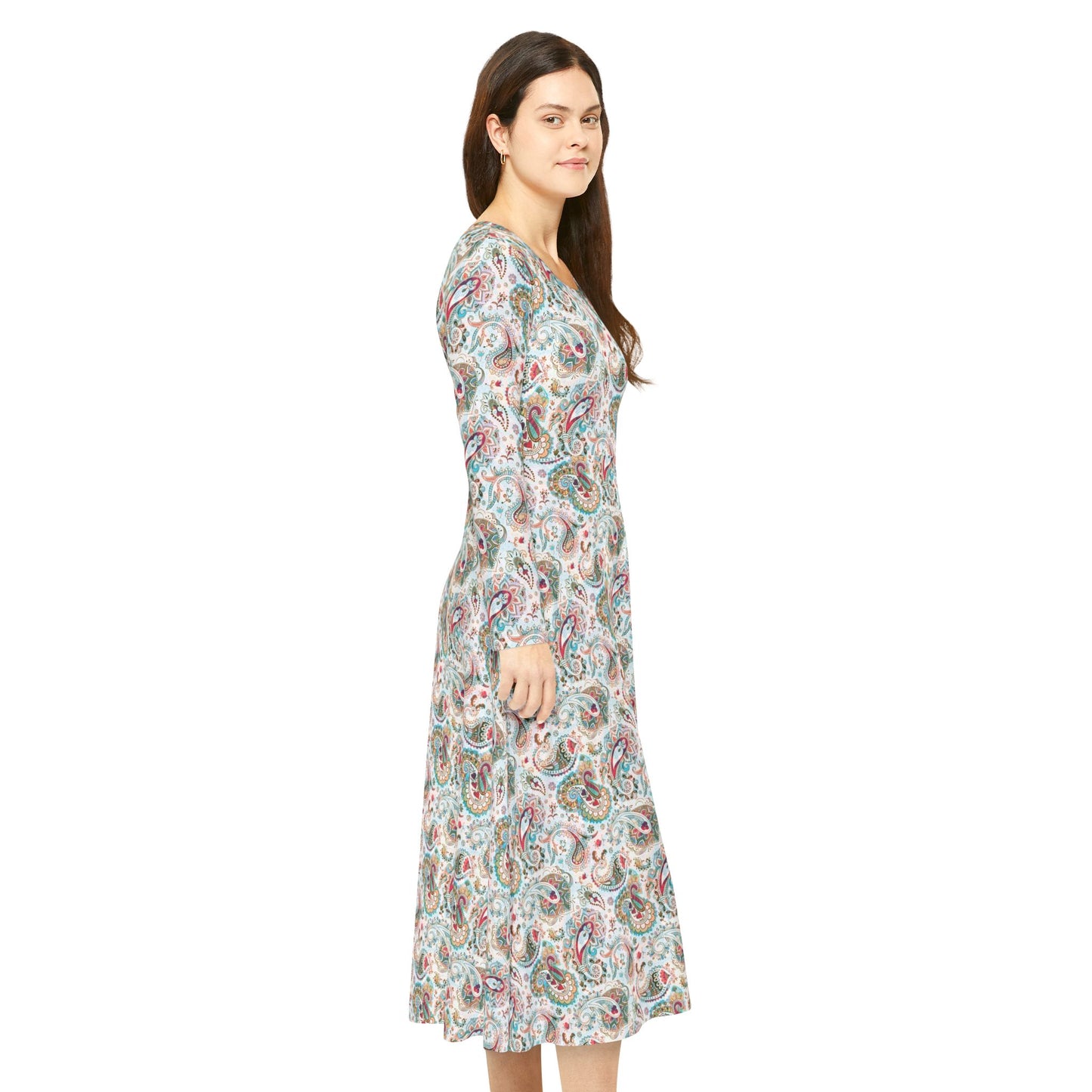 Peachtree Paisley – Eleganz trifft Komfort: Langärmliges Tanzkleid für Damen mit lebendigem Paisley-Design