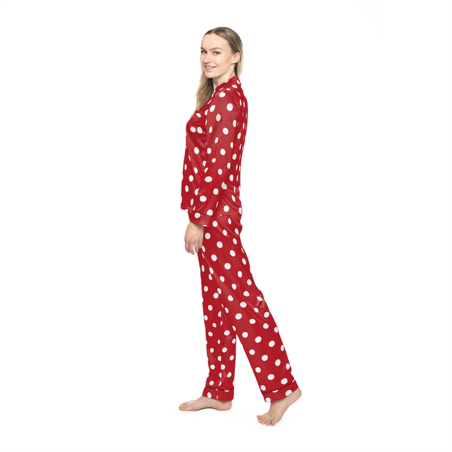 POLKA DOT RED - Stylish Women's Satin Pajamas with Bold Red Splash Design