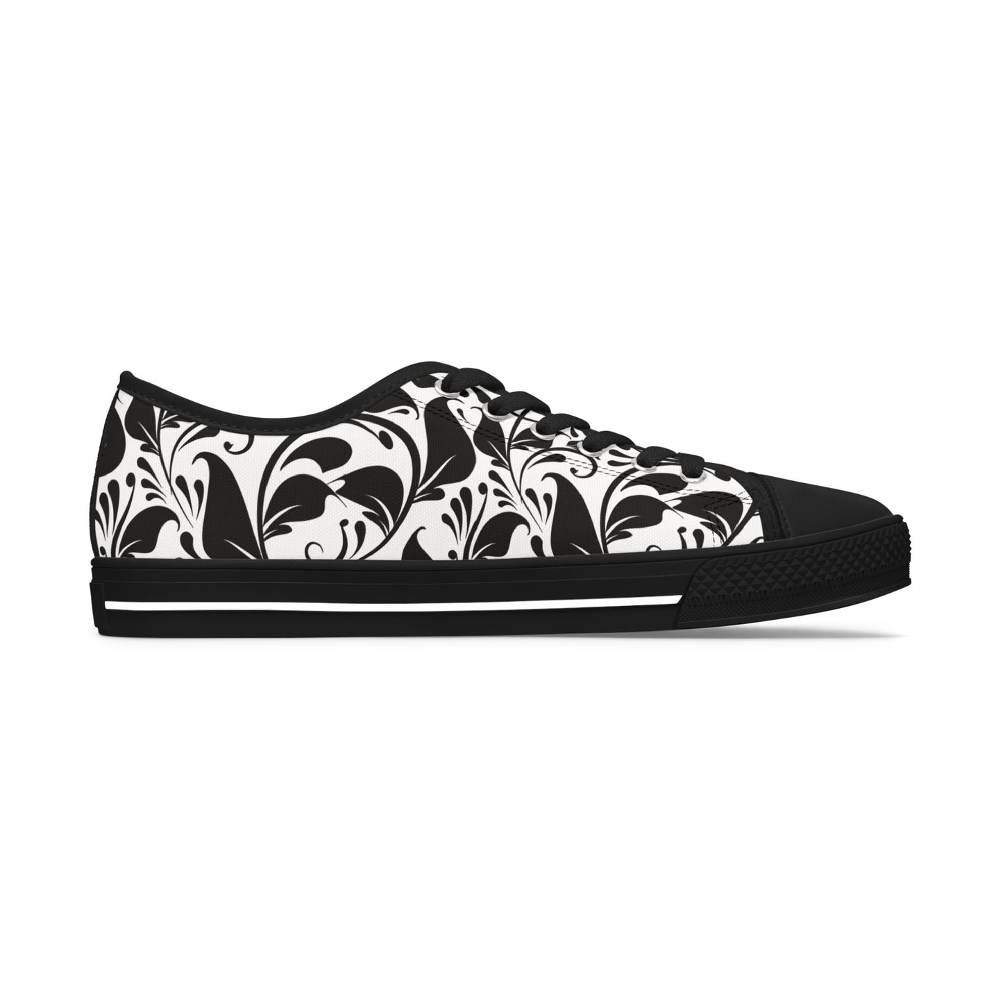 Schwarz-Weißes Paisley - Stylische Damen Low Top Sneakers mit elegantem Schwarz-Weiß-Design