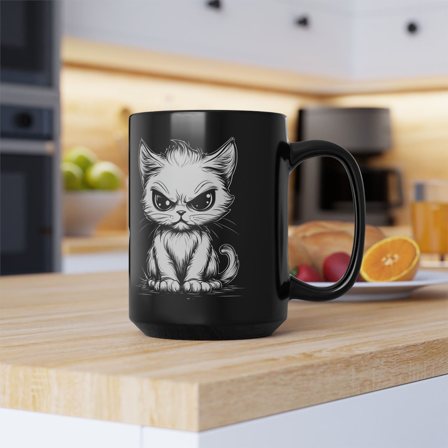 MEOW - Schwarze Kaffeetasse - 15oz