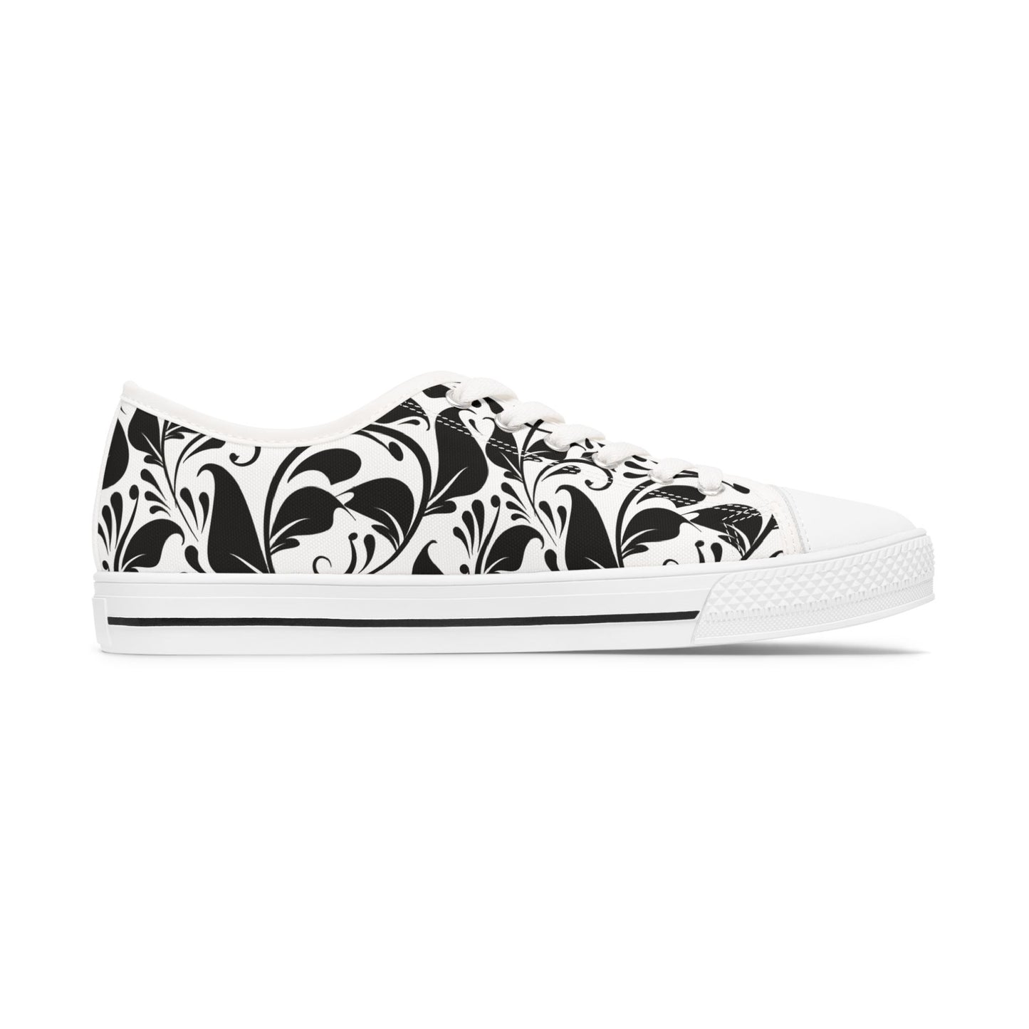 Schwarz-Weißes Paisley - Stylische Damen Low Top Sneakers mit elegantem Schwarz-Weiß-Design