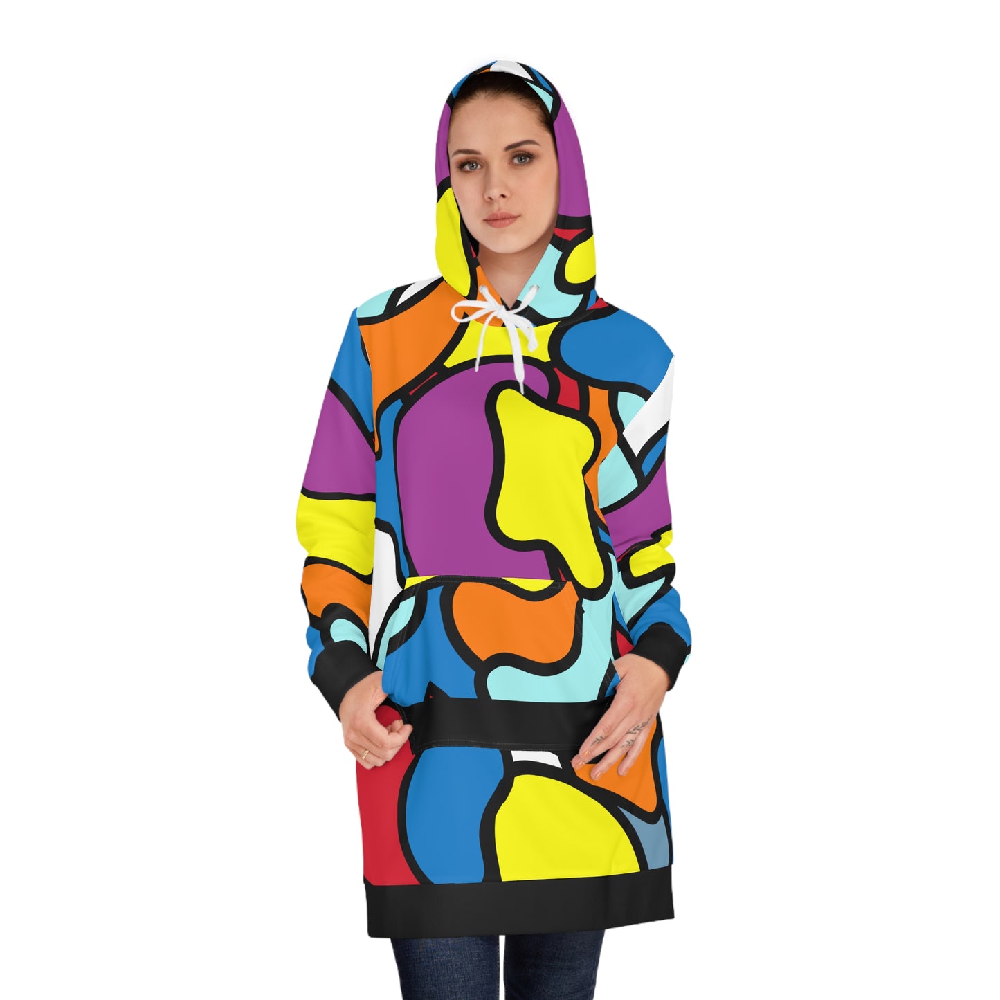 Farbenfroher Damen-Langkapuzenpullover - Kräftig und lebendig