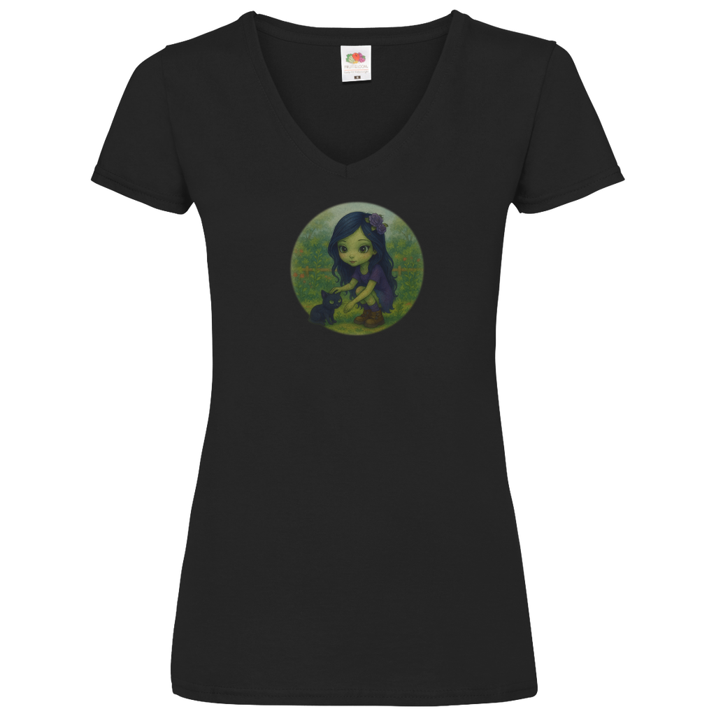 Zombie Girl and Kitten - Basic V-Neck T-Shirt