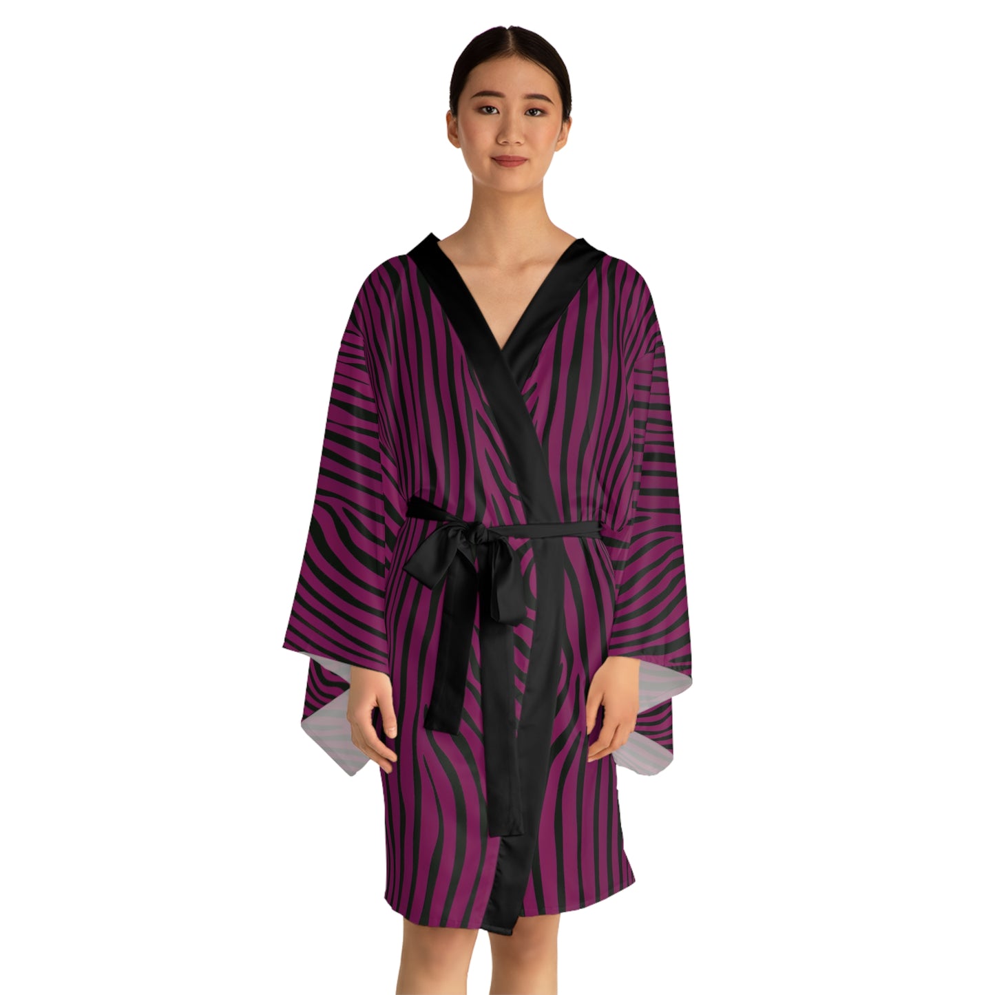 Langärmliger Kimono-Bademantel - LILA ZEBRA-MUSTER