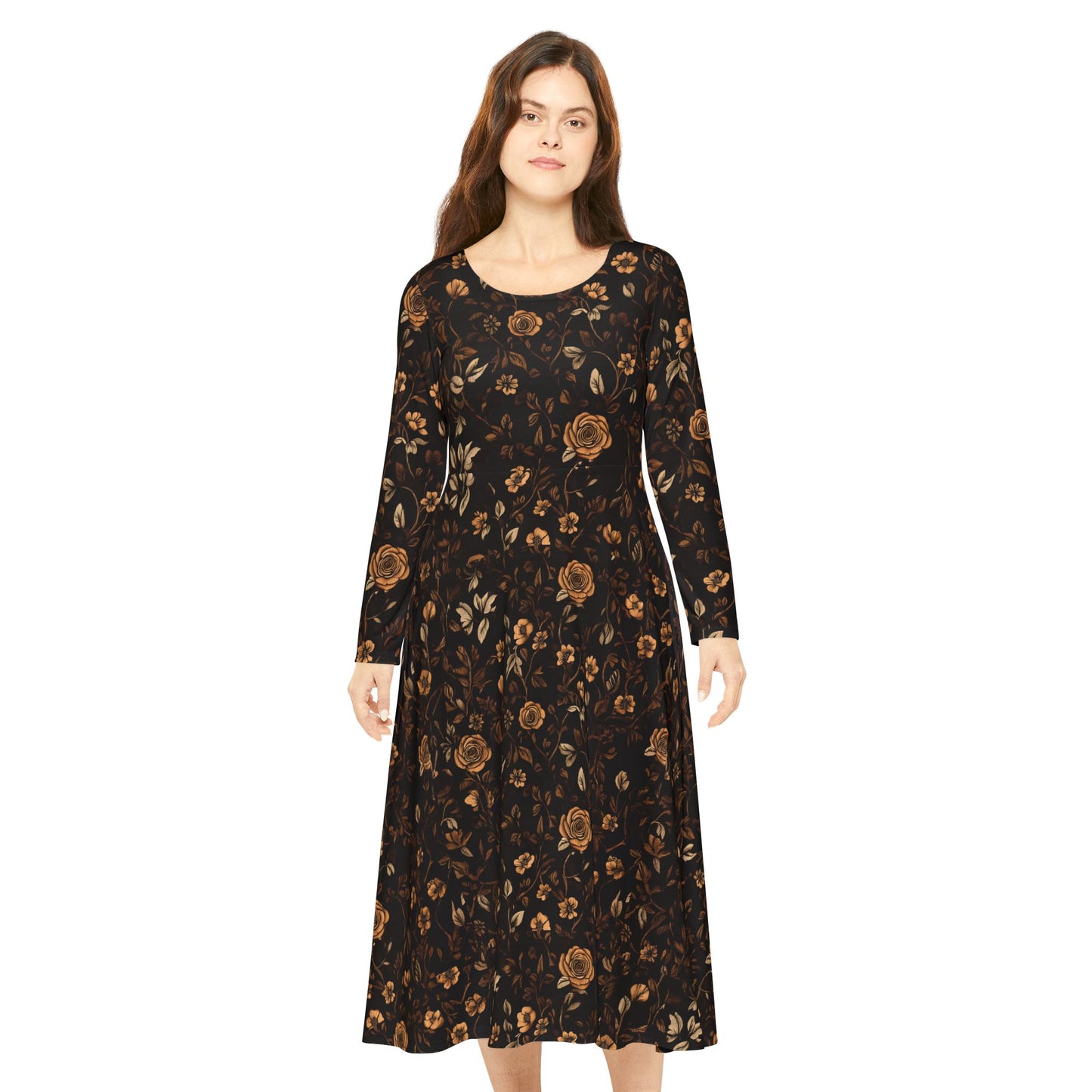 Langärmliges Tanzkleid mit Blumendruck für Damen – elegante und bequeme Abendgarderobe