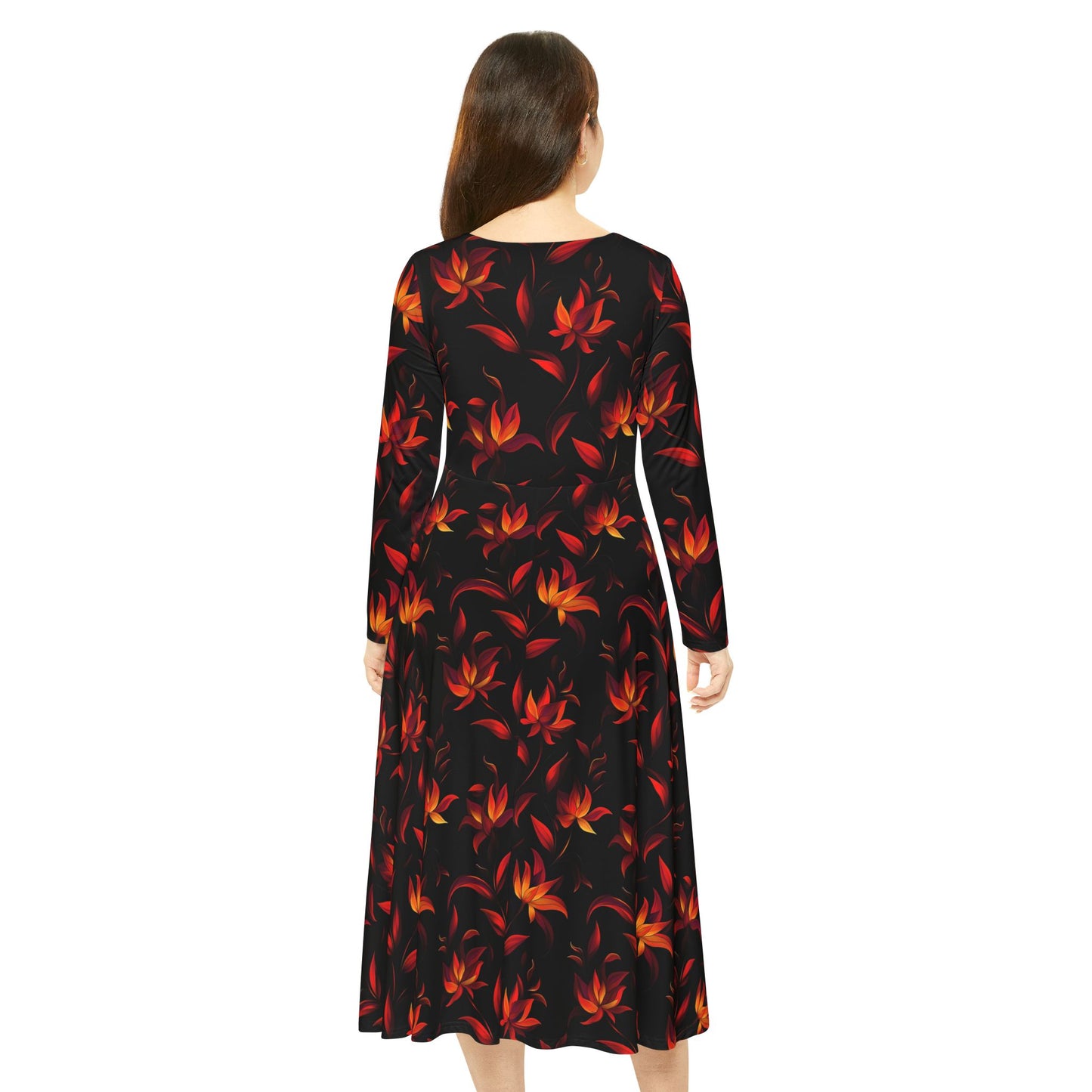 Langärmliges Tanzkleid mit Blumendruck für Damen – elegante und bequeme Abendgarderobe