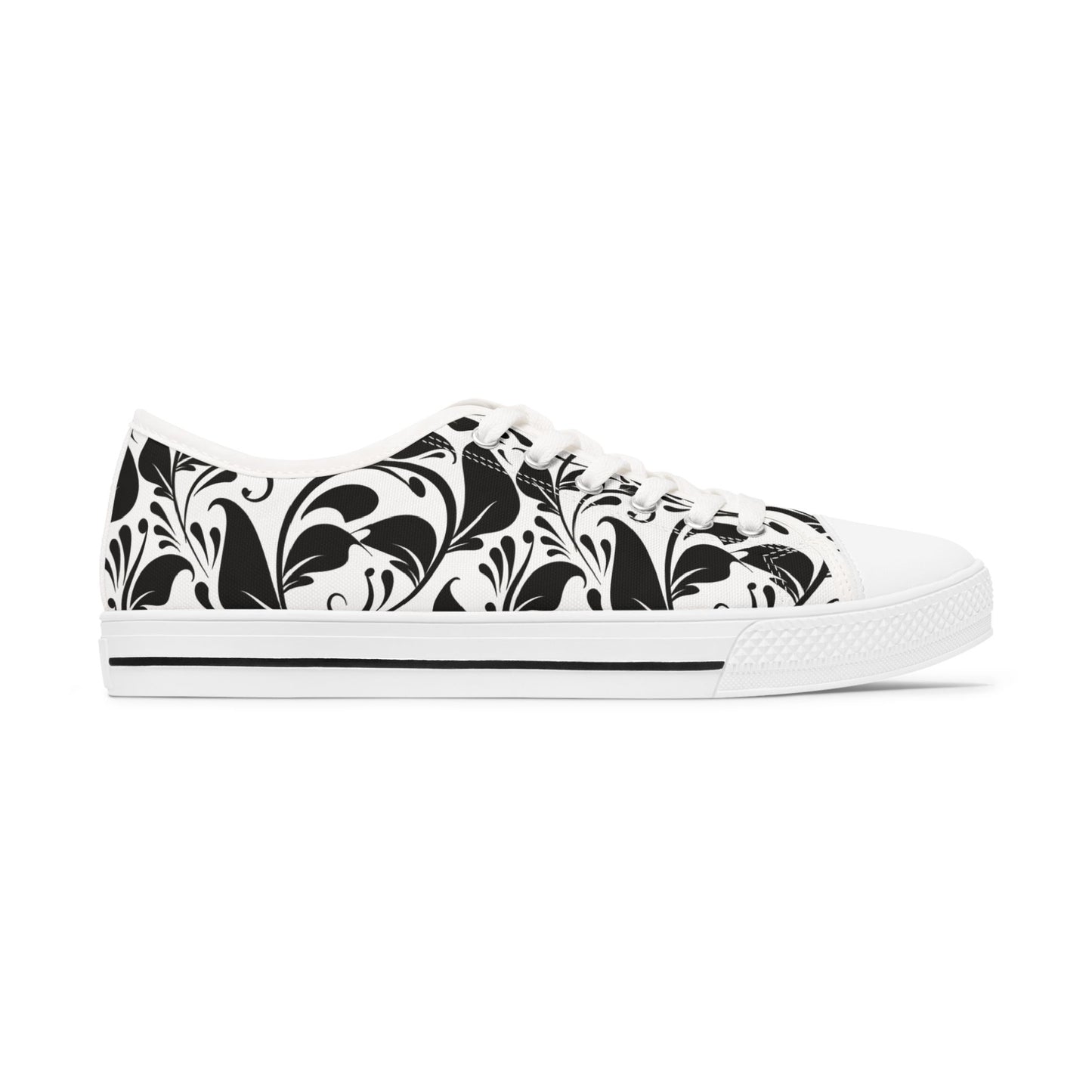 Schwarz-Weißes Paisley - Stylische Damen Low Top Sneakers mit elegantem Schwarz-Weiß-Design