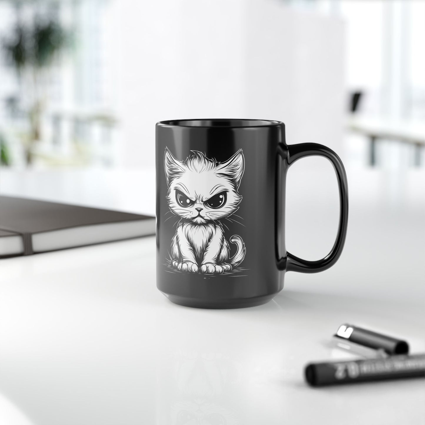 MEOW - Schwarze Kaffeetasse - 15oz