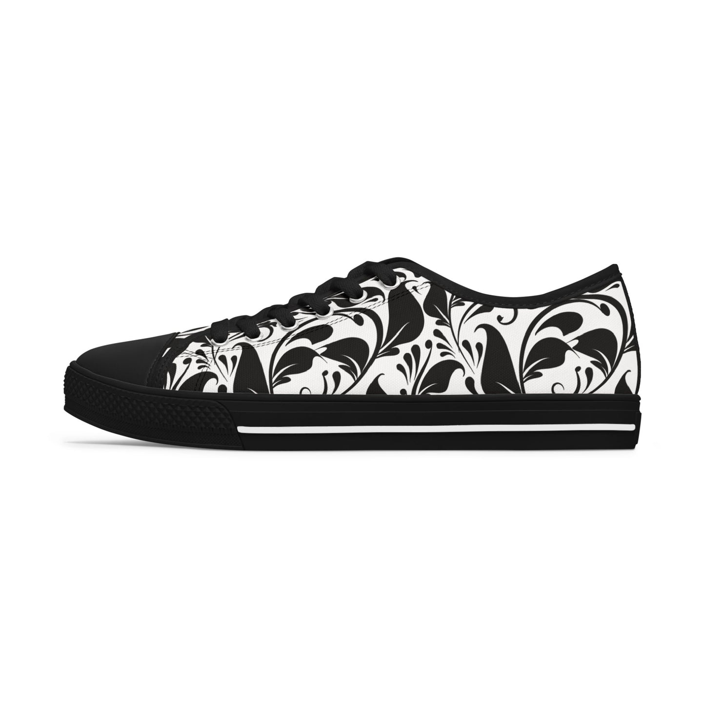Schwarz-Weißes Paisley - Stylische Damen Low Top Sneakers mit elegantem Schwarz-Weiß-Design