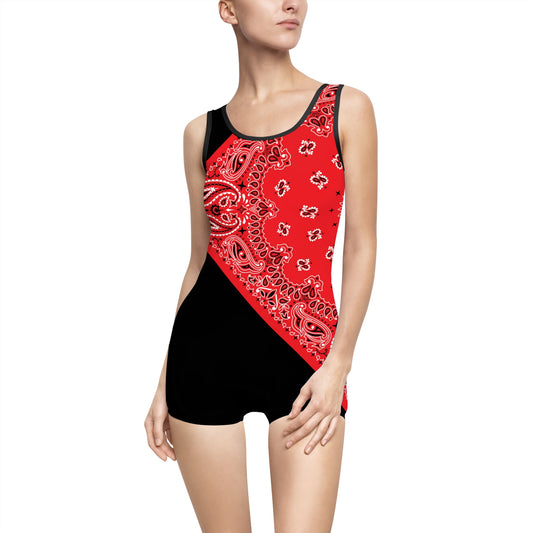 Damen Vintage Badeanzug - ROTES BANDANA