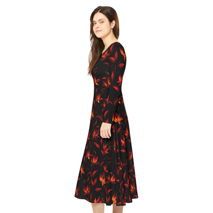 Langärmliges Tanzkleid mit Blumendruck für Damen – elegante und bequeme Abendgarderobe