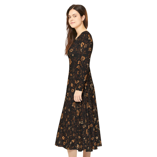Langärmliges Tanzkleid mit floralem Herbst-Print für Damen – elegante und bequeme Abendgarderobe
