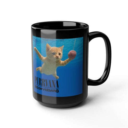 PURRVANA – MEOWVERMIND – Schwarze Kaffeetasse – 15 oz