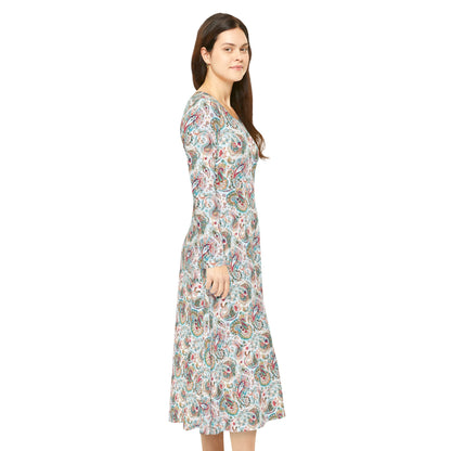 Peachtree Paisley – Eleganz trifft Komfort: Langärmliges Tanzkleid für Damen mit lebendigem Paisley-Design