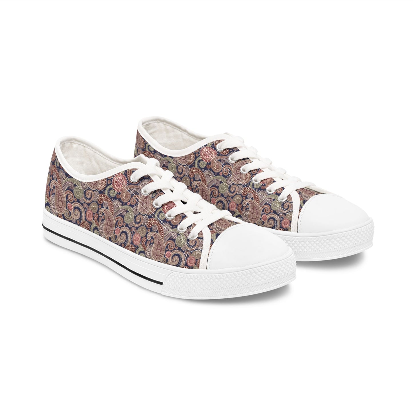 Paisley Dream – Stylische Damen Low Top Sneakers mit elegantem Schwarz-Weiß-Design 