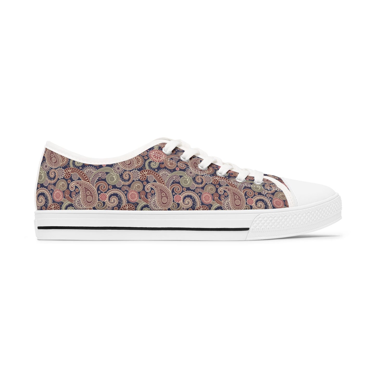 Paisley Dream – Stylische Damen Low Top Sneakers mit elegantem Schwarz-Weiß-Design 