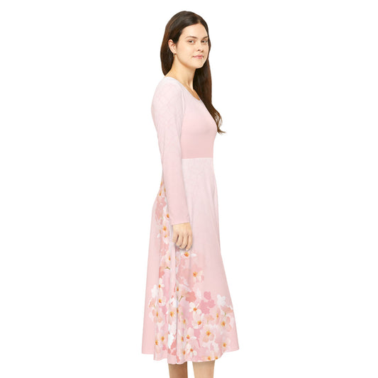 Langärmliges Tanzkleid mit Kirschblütenmotiv für Damen – elegante und bequeme Abendgarderobe