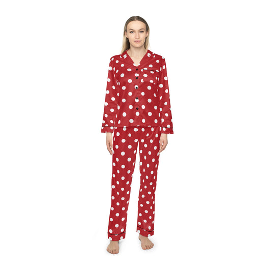 POLKA DOT RED - Stylish Women's Satin Pajamas with Bold Red Splash Design