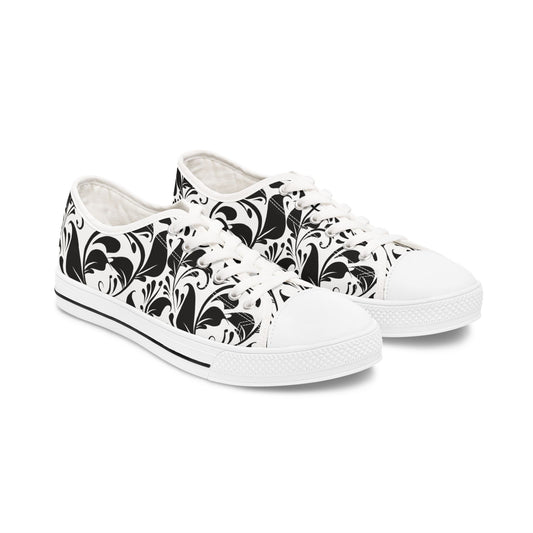 Schwarz-Weißes Paisley - Stylische Damen Low Top Sneakers mit elegantem Schwarz-Weiß-Design 