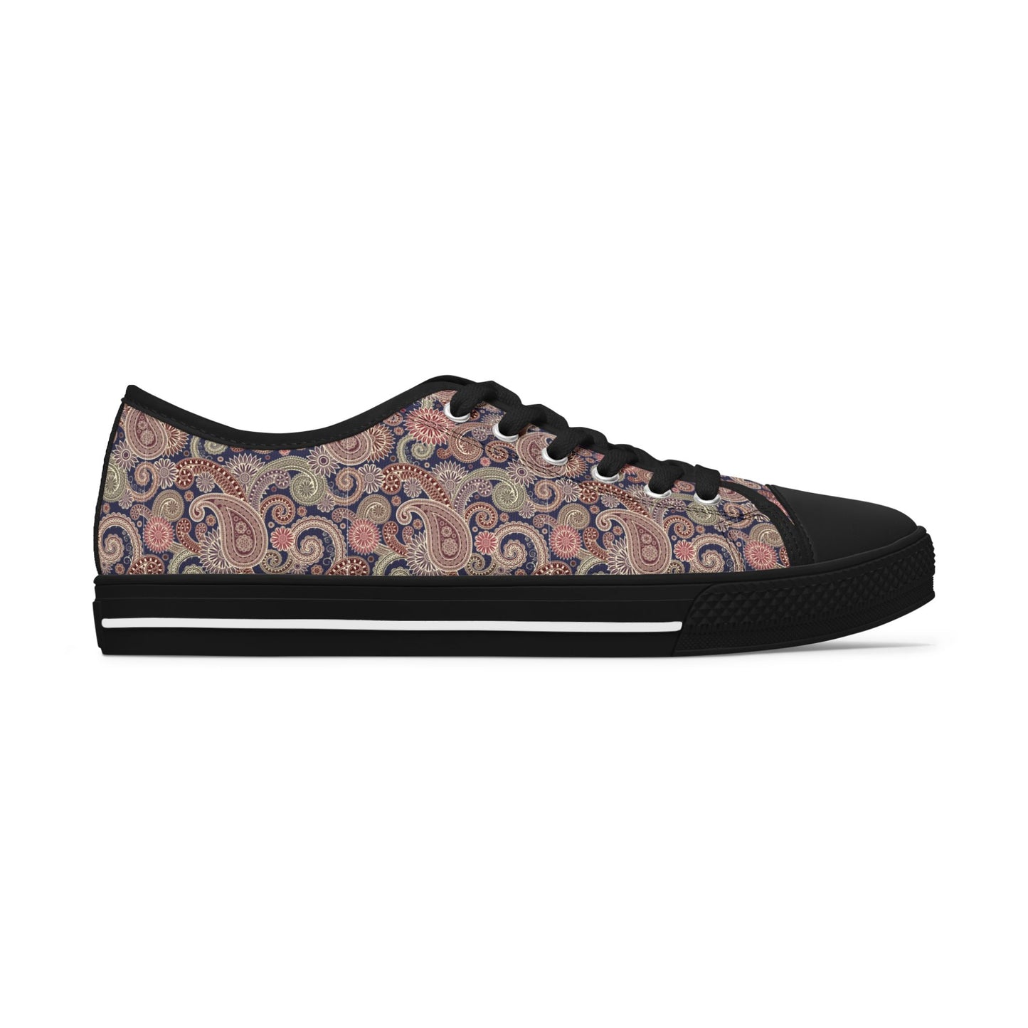 Paisley Dream – Stylische Damen Low Top Sneakers mit elegantem Schwarz-Weiß-Design 
