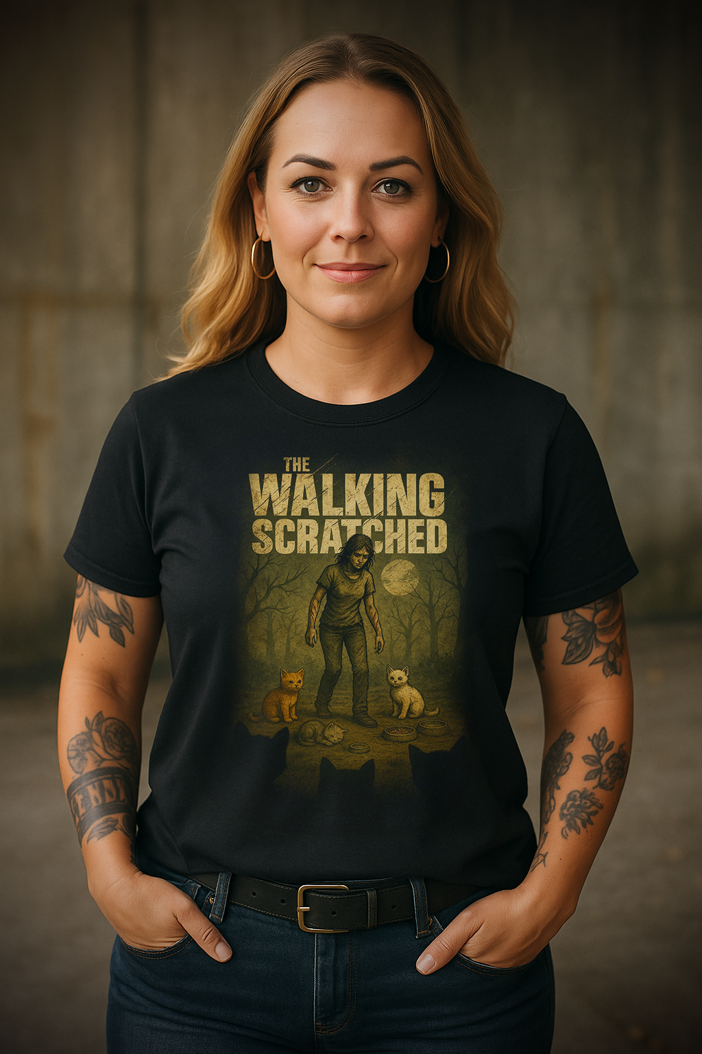 THE WALKING SCRATCHED - Katzen Schweres Unisex-T-Shirt mit Rundhalsausschnitt | Gildan® 5000